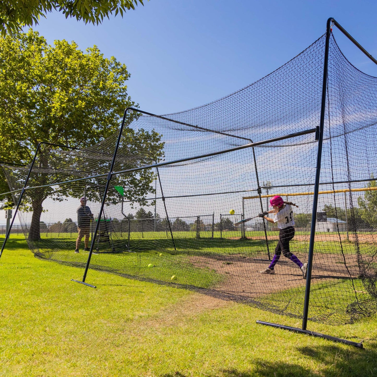 Skywalker Sports 40 Foot Competitive Batting Cages for Backyard or Indoor Baseball and Softball Collapsible Black Frame and Net