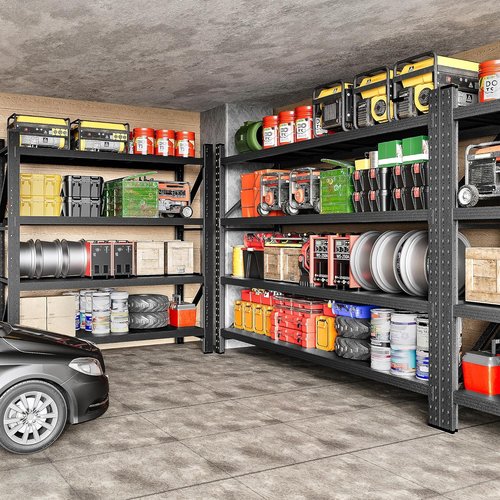 **Heavy Duty Garage Shelving Units by [Brand Name] - 5000LBS Capacity Black Metal Storage Rack | 71.3"W x 24"D x 70"H**