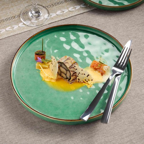 Herogo 18 Pieces Dinnerware Sets, Serving Plates and Bowls Sets for 6, Stoneware Dishes for Dinner, Salad, Cereal, Dishwasher & Microwave Safe, Gemstone Green