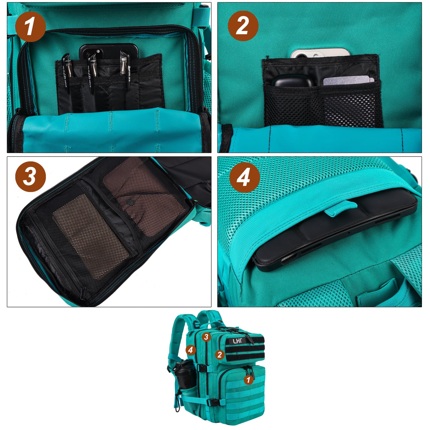 LHI Tactical Military Backpack for Men and Women 25L Army Assault Pack Bag Large Rucksack with Molle System-Lake Blue
