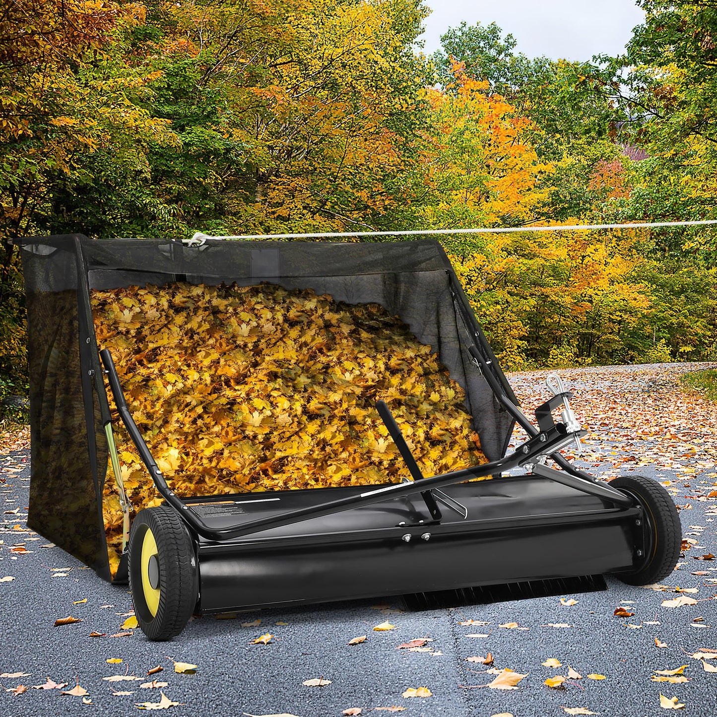 Tow Behind Lawn Sweeper 50" Wide, 26 Cu.Ft Large Hopper Yard Sweeper, Pull Behind Leaf Collector with Adjustable Sweeping Height, Universal Fit for Lawn Tractor & Debris Cleanup