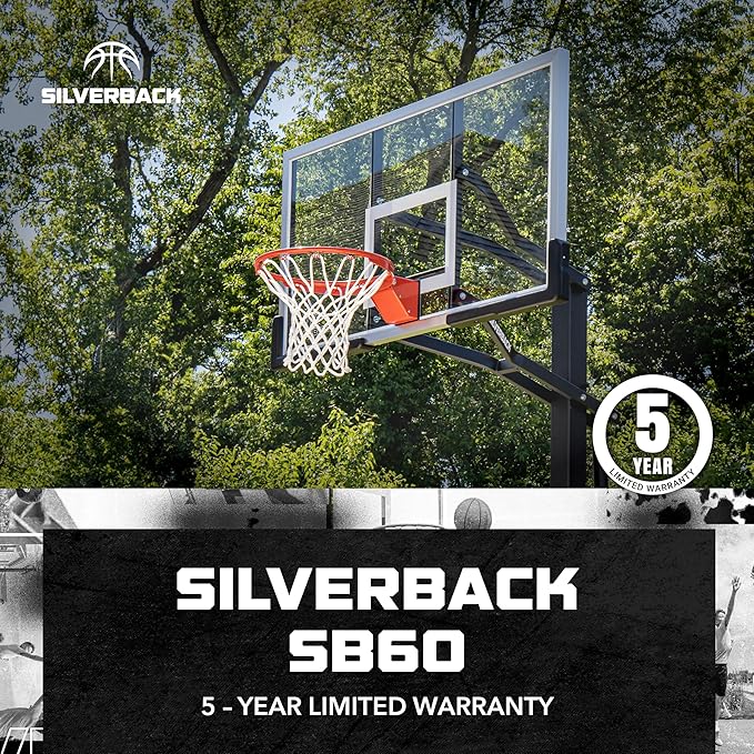 Silverback In-Ground Basketball Hoops, Adjustable Height Tempered Glass Backboard and Pro-Style Flex Rim. - Multiple Styles Available