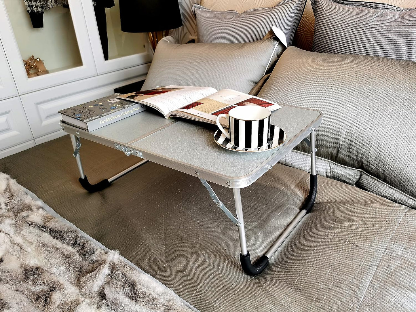 LDesign Foldable Laptop Desk,Folding Laptop Table,Foldable Laptop Stand,Aluminum Ultra Lightweight Bed Tray