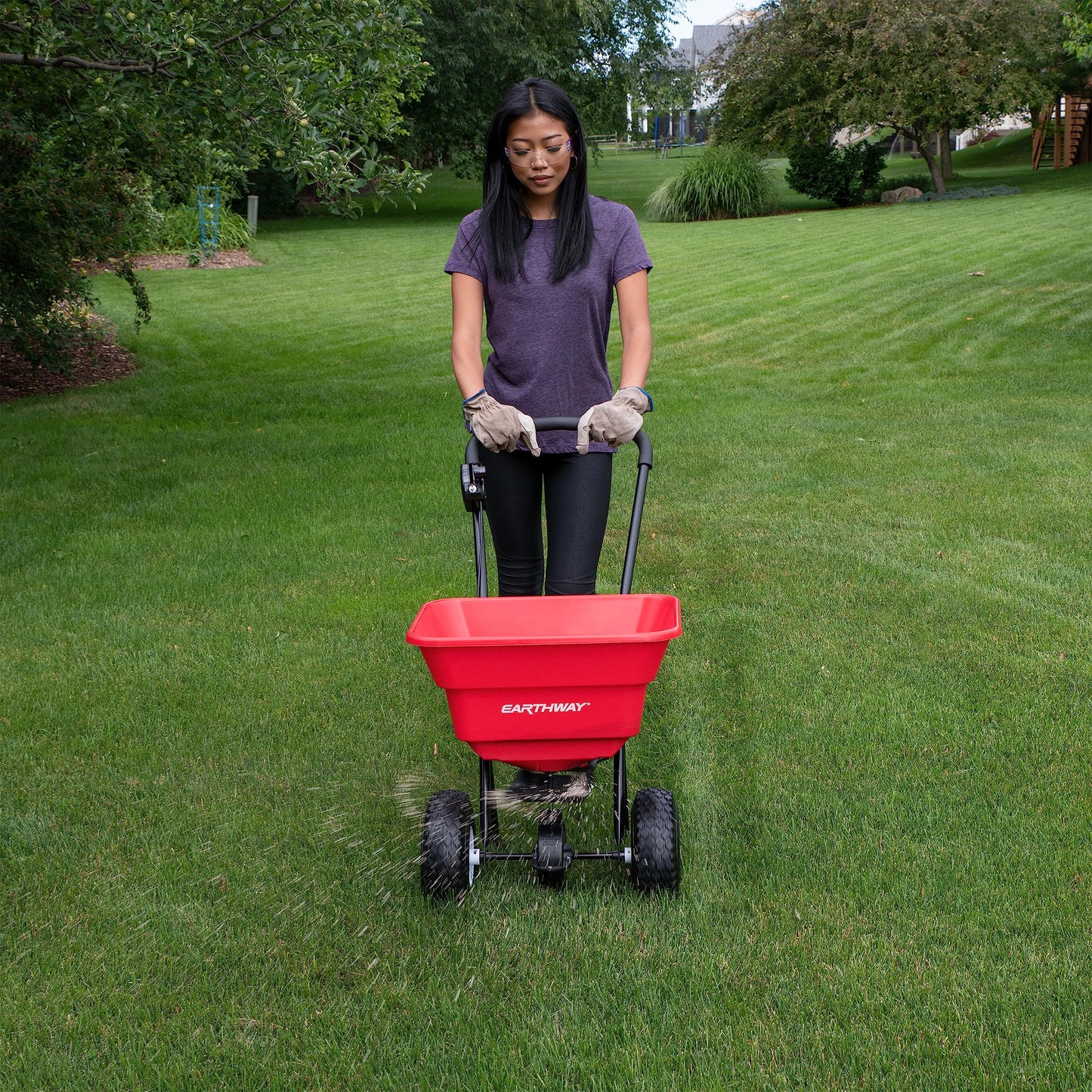 EarthWay 2050P 80lb Broadcast Spreader, Lawn Aerator, Fertilizer Spreader, 80lb Capacity, Pre-Assembled, with Rustproof Poly Hopper and Adjustable Drop Rate for Lawn Care & Seed Spreading