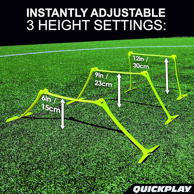 QUICKPLAY PRO Quick-Click Adjustable Speed Hurdles, Set of 6 | 3 Heights in One (6", 9", 12") | All-in-One Agility & Plyometric Training Hurdles | Patented, Portable & Durable