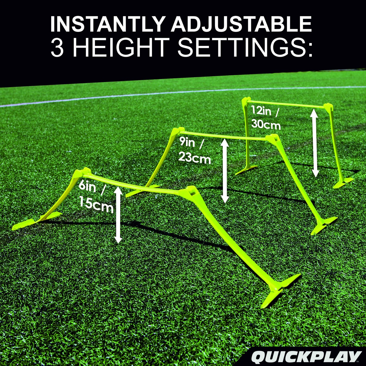 QUICKPLAY PRO Quick-Click Adjustable Speed Hurdles, Set of 6 | 3 Heights in One (6", 9", 12") | All-in-One Agility & Plyometric Training Hurdles | Patented, Portable & Durable