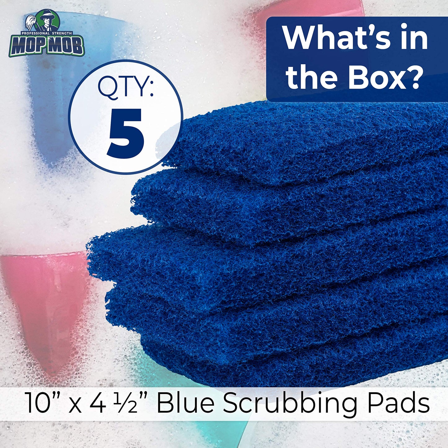 Medium Duty XL Blue Scouring Pad 5 Pack. 10 x 4.5in Large Multipurpose Nylon Scrubbing Sponges. Clean Kitchens, Bathrooms, Counters and Floors to Erase Grime and Make Surfaces Sparkle
