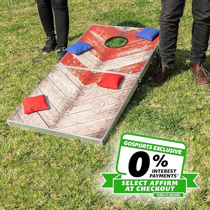 GoSports 4 x 2 ft Aluminum Cornhole Game Sets – Choose LED Lights or Standard - Set Includes 2 Foldable Regulation Size Boards, 8 Bean Bags, & Rules