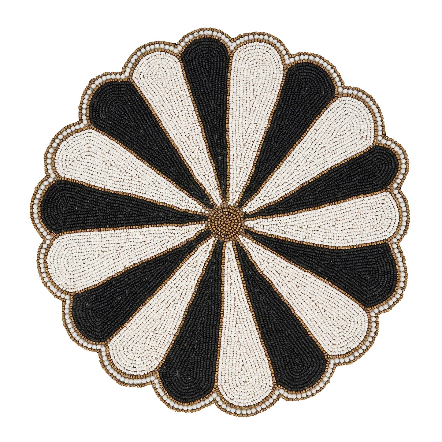 Saro Lifestyle Beaded Pinwheel Bliss Placemat (Set of 4), Black/White, 14"
