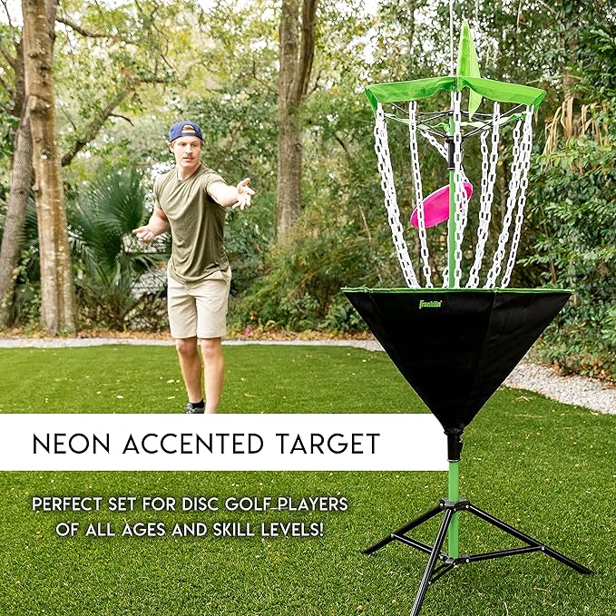 Franklin Sports Disc Golf Baskets - Portable Disc Golf Target with Chains Included - Disc Golf Basket Stand Equipment for Hole + Course Creation