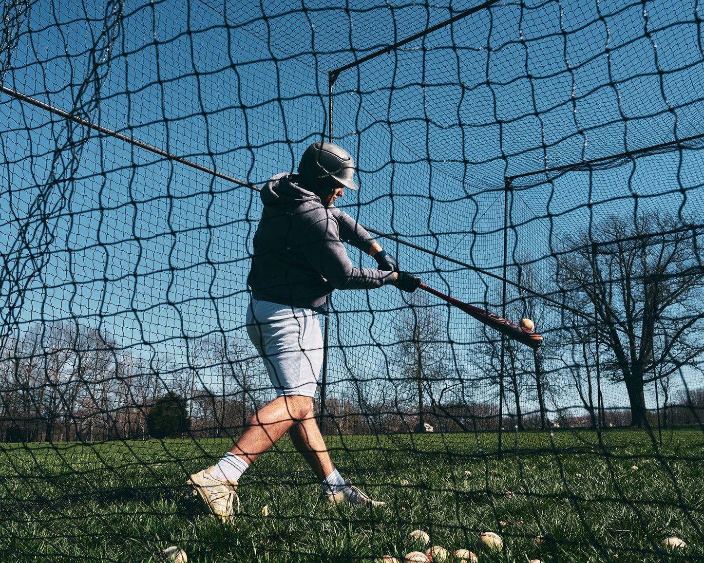 Murray Sporting Goods Baseball/Softball Batting Cage 40 ft - Black Steel Metal Frame with 60-Ply Net | Net Includes 7 ft Entrance Door and 4 ft Pitching Machine Hole