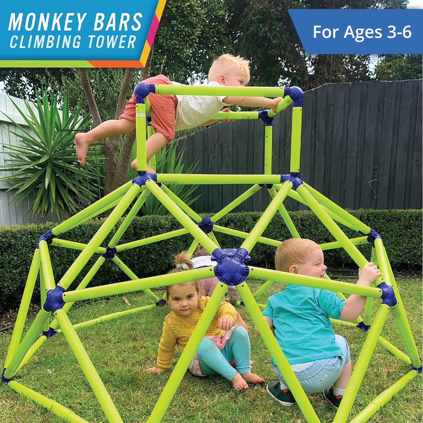 Eezy Peezy Climber with Top - Active Indoor Outdoor Play Set Climbing Dome Equipment Toys - Fun for Kids Ages 3 to 6 Years Old, Green and Blue