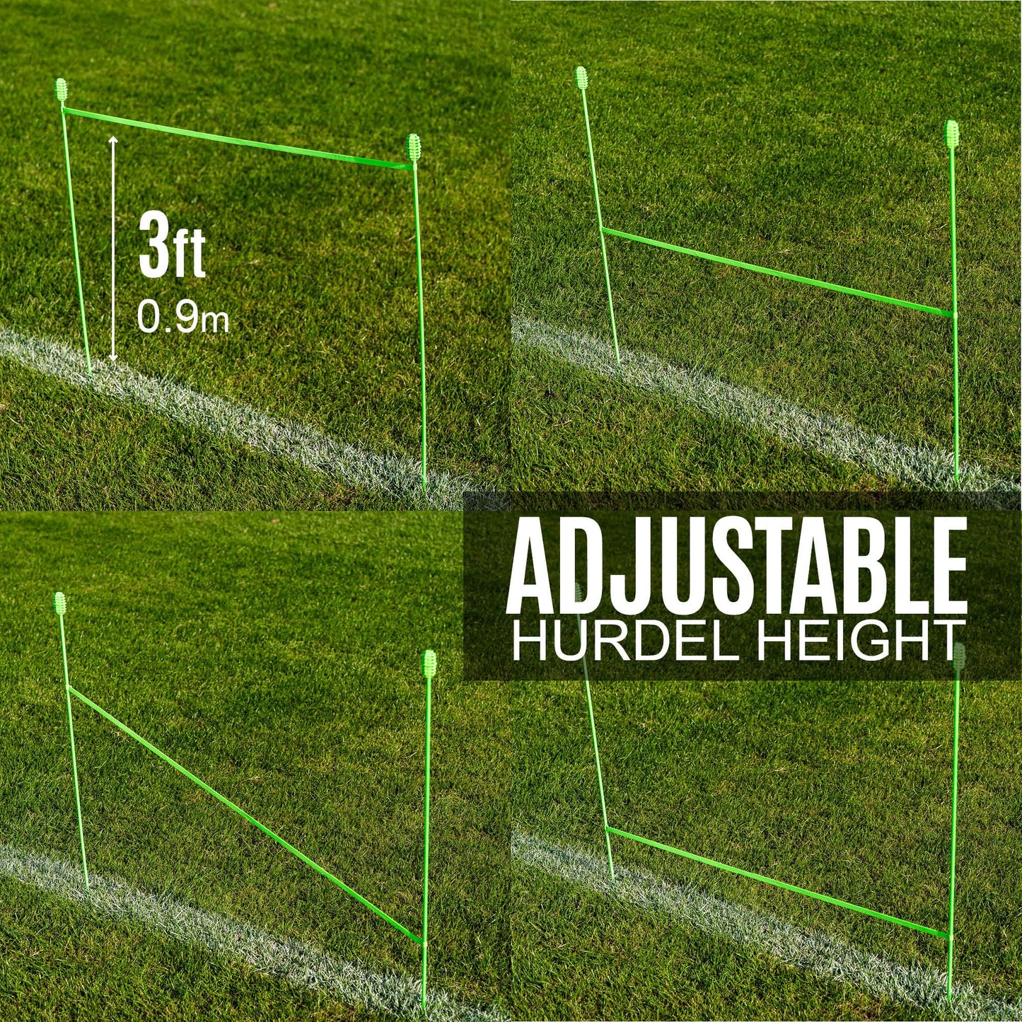 QUICKPLAY PRO Agility Poles Adjustable Height: use as (x10) 3FT Soccer Agility Training Poles OR (x5) 6FT Slalom Poles (Agility Poles x10 - for Grass)