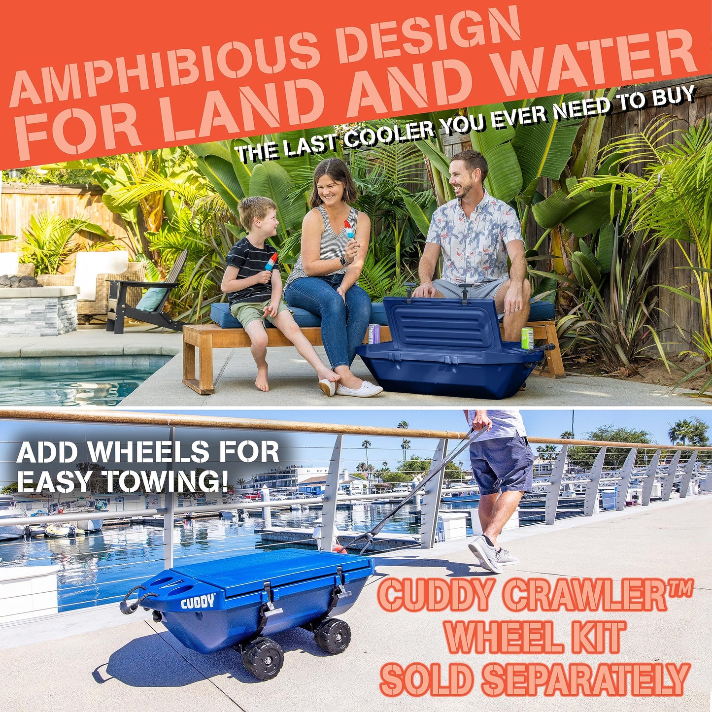 Cuddy Floating Cooler and Dry Storage Vessel – 40QT – Amphibious Hard Shell Design - Multiple Color Options