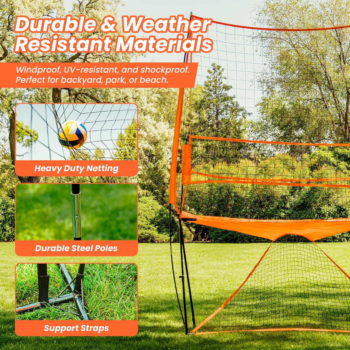 LBH® - Volleyball net for Backyard, Volleyball Training Equipment Outdoor & Indoor, Volleyball Practice Net, Trainer Equipment for Kids and Adult, Hitting Trainer nets rebounder