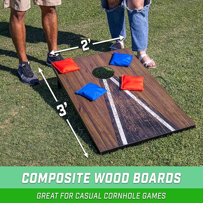 GoSports 3 x 2 ft Cornhole Board Set - Portable Outdoor Toss Game for Adults & Family - Includes Set of 8 Bean Bags with Built-in Storage - Choose Your Style