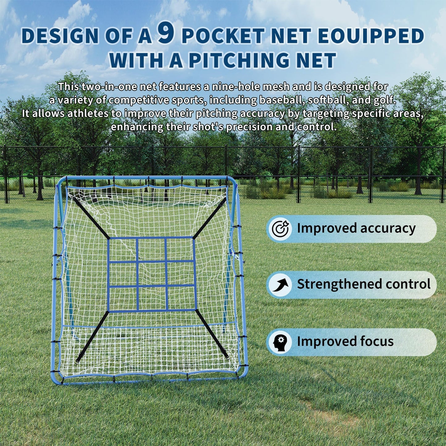 Garvee Baseball Pitching Rebounder Net, 5x4 Ft with 9 Hole Batting, Adjustable Angle Pitchin Back Trainer for Softball & Baseball Practice, Backyard Training Net
