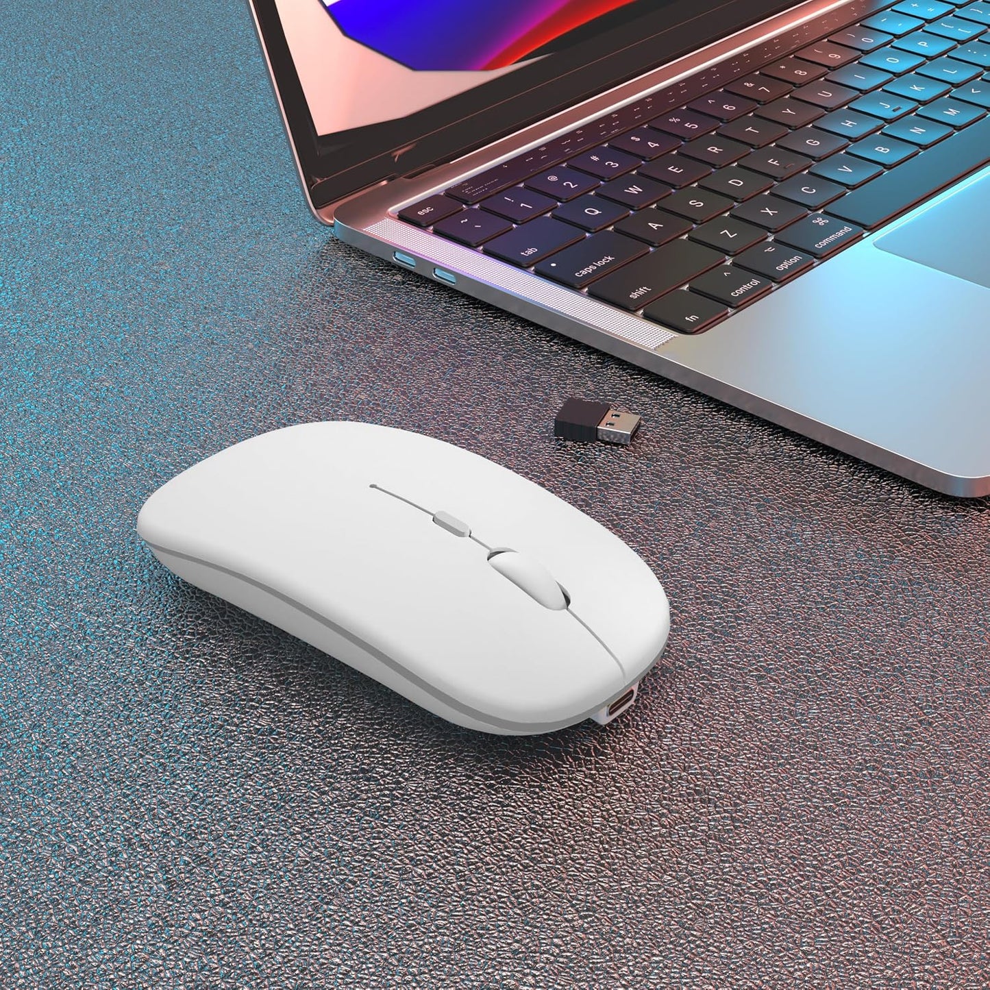 AIKOKOK 5.2 2.4G Wireless Bluetooth Mouse, Rechargeable, Dual Mode Bluetooth & USB, LED Lights, Slim, Silent, Portable