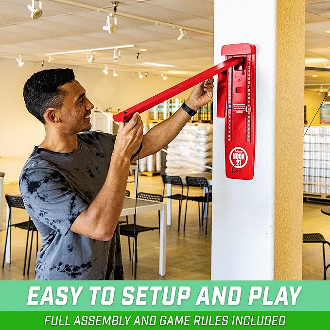GoSports Hook 21 Wall Mounted Ring Swing Game with Foldable Arm - Play Indoors or Outdoors