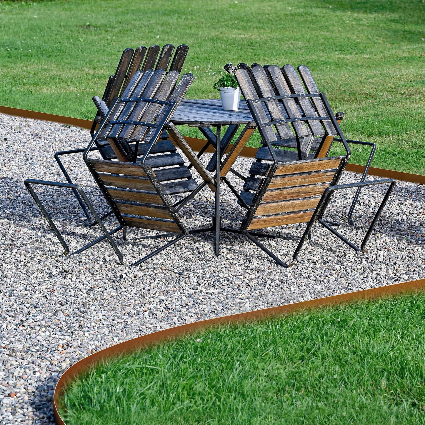 Worth Garden 10-Pack Corten Steel Landscape Lawn Edging - 5in H (2.5" above ground + 2.5" spikes) Rust Patina Bendable Metal Strips - Hammer-in Border with 11 Clips - Yard Pathway Divider (33Ft Total)