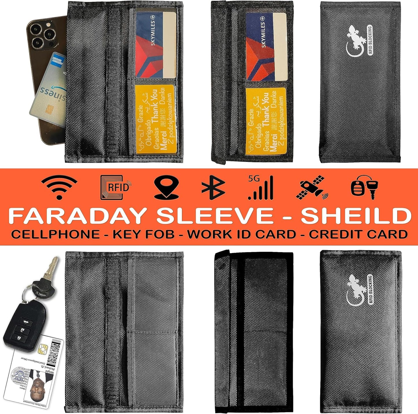 Gecko Travel Tech RFID Faraday Bag - GPS, RFID, and EMP Signal Blocker | Nylon Shielding Pouch for Cell Phone Privacy