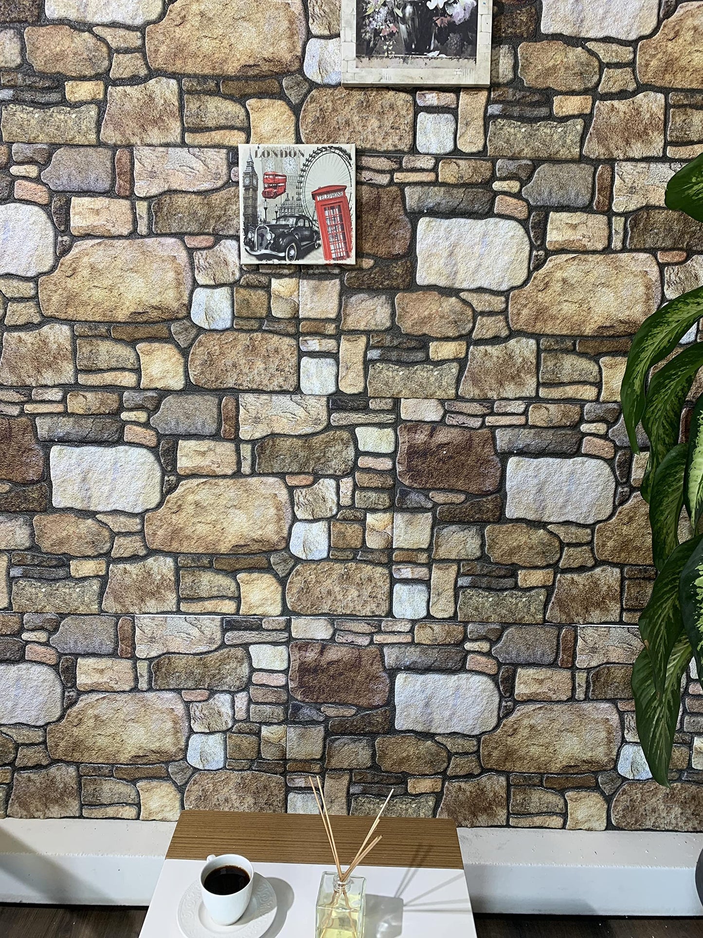 Dundee Deco 3D Wall Panels - Cladding, Brown Off-White Stone Look Wall Paneling, Styrofoam Facing for Interior and Exterior Applications, DIY, Set of 10, Covers 54 sq ft
