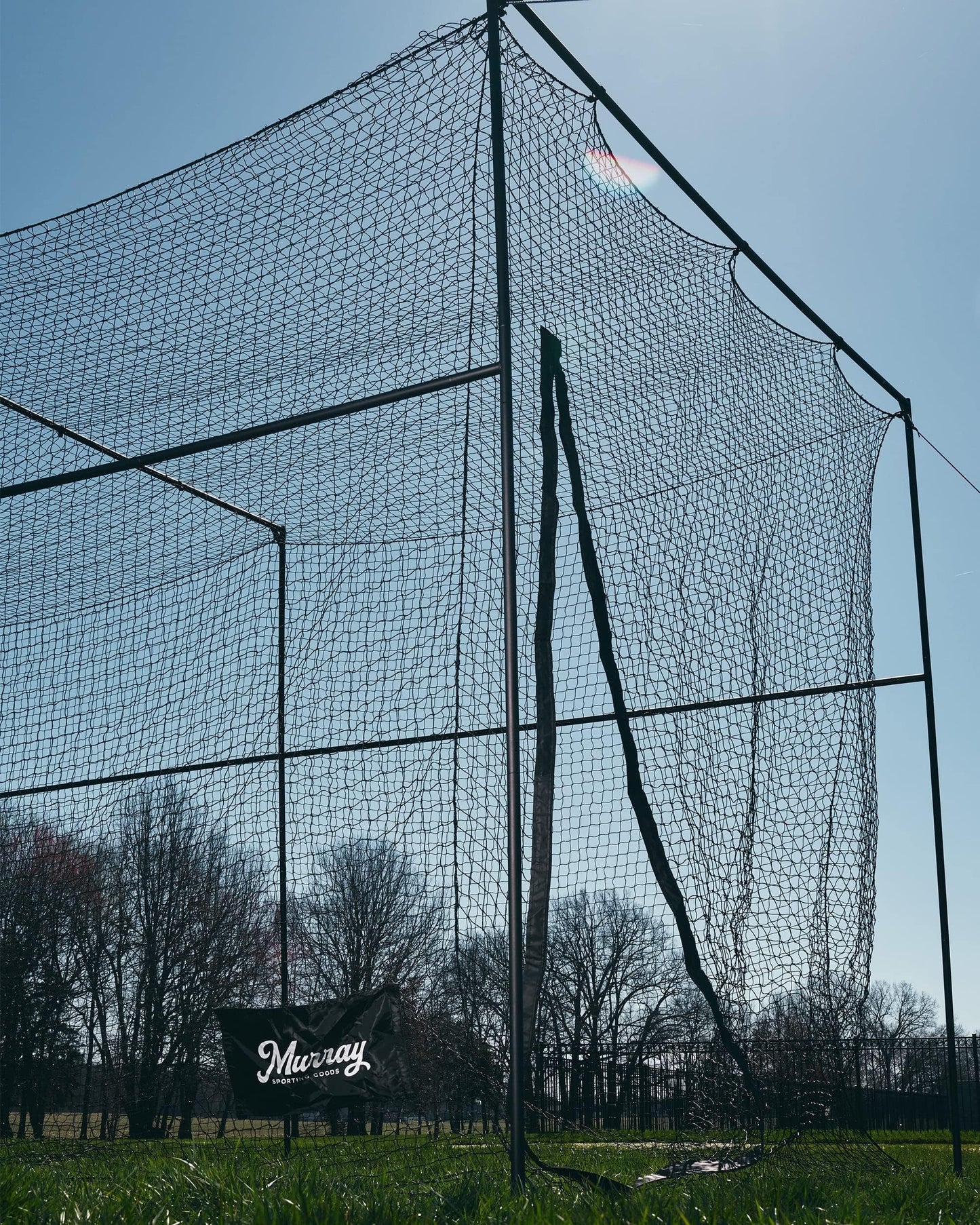 Murray Sporting Goods Baseball/Softball Batting Cage 40 ft - Black Steel Metal Frame with 60-Ply Net | Net Includes 7 ft Entrance Door and 4 ft Pitching Machine Hole