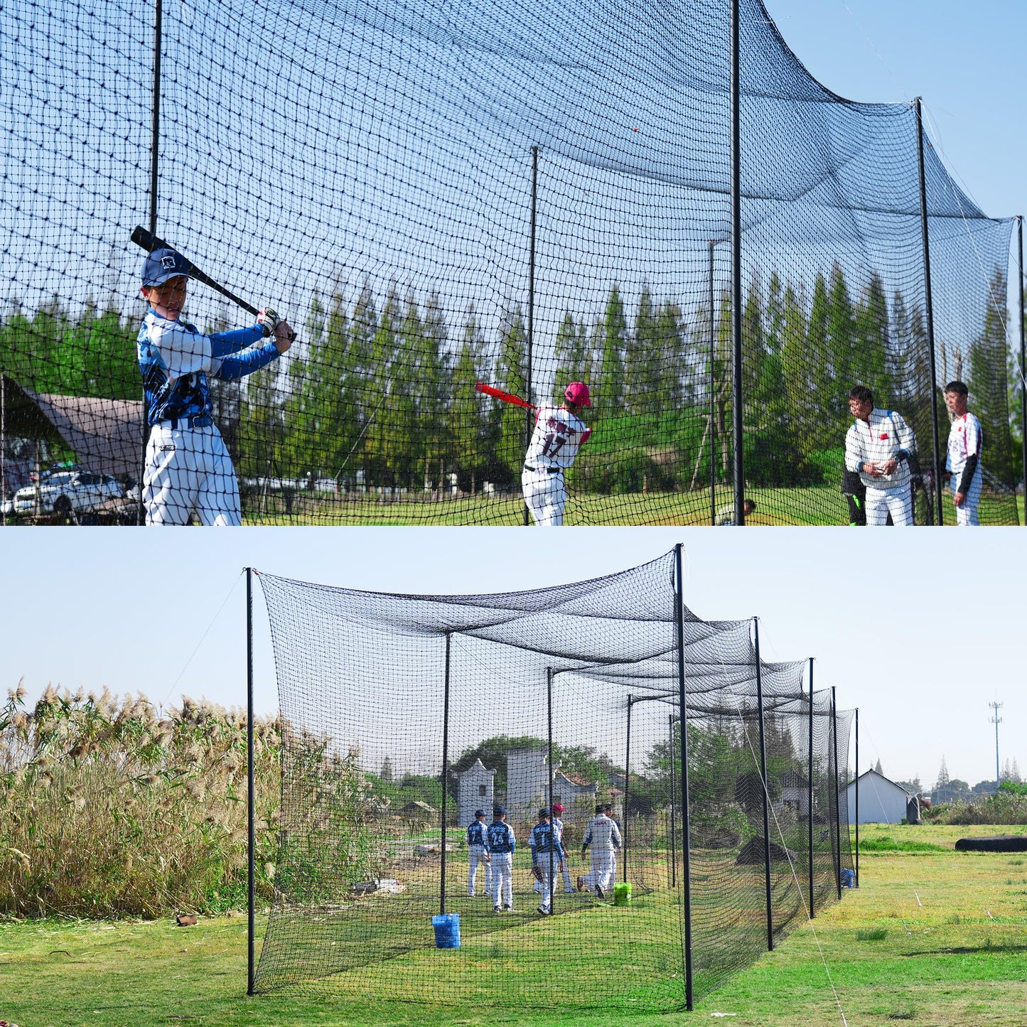 55 FT Baseball Batting Cage, Baseball Nets for Batting Cage，Baseball and Softball Batting Cage Nets for Pitching Training, Outdoor Backyard Batting Cage with Frame