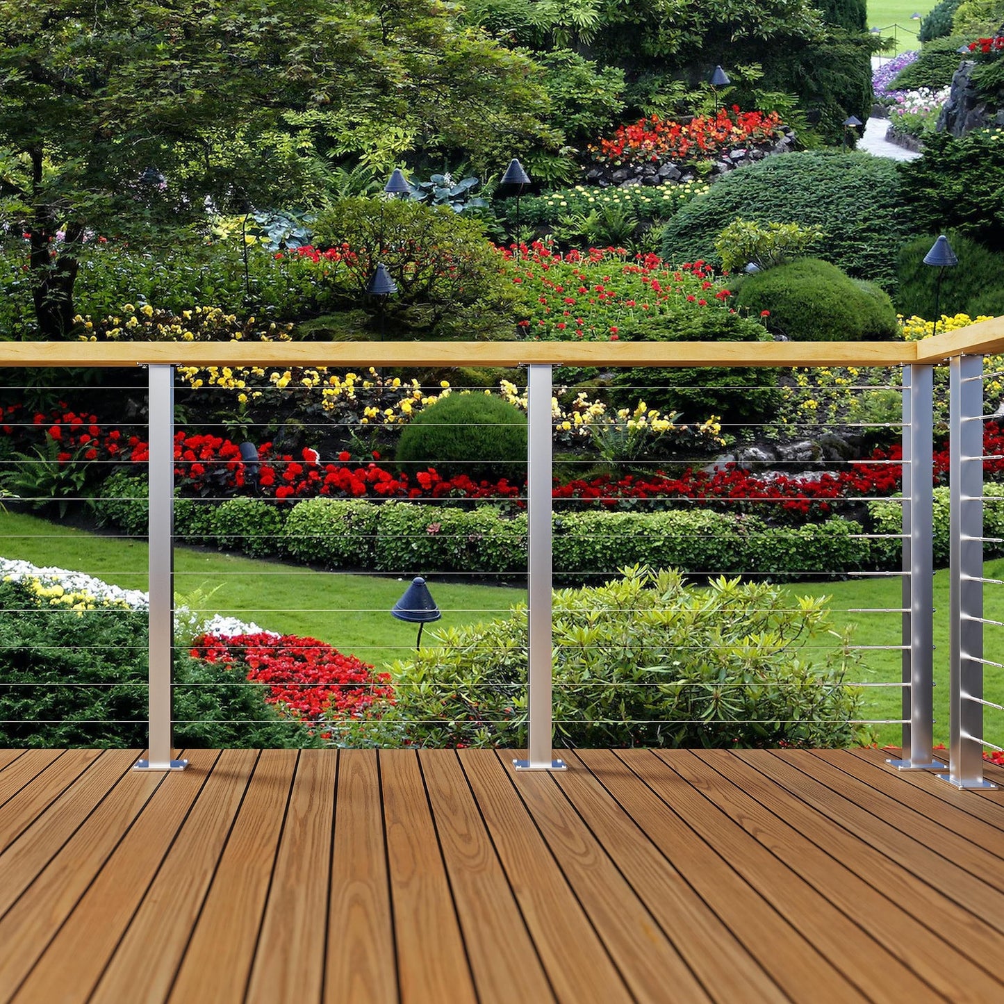 Mayset 36" 2 Pack Stainless Steel Cable Railing Post 2"×2" with 1/8 Cable Railing Kit, Level drilled (2, 36 Inch)