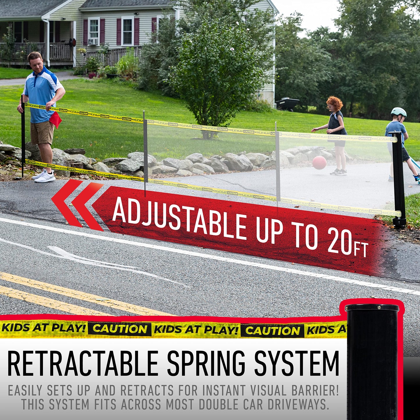 Franklin Sports Retractable Driveway Barrier– Visual Safety Barrier – Adjustable up to 20 feet– Easy Setup