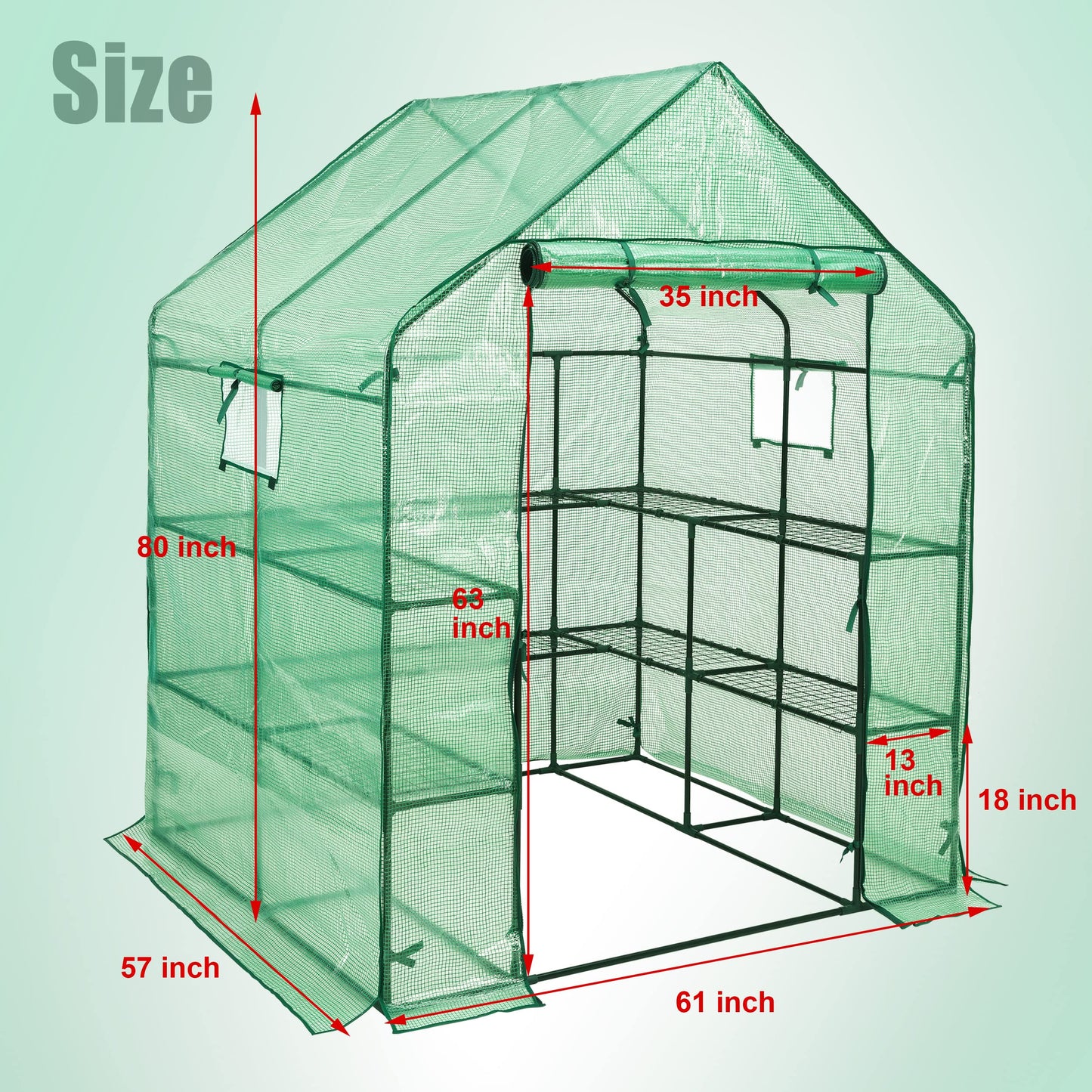 SUNGIFT Walk-in Greenhouse for Outdoors, 57x61x80 Inch Large Greenhouse, 3 Tiers 10 Shelves Mini Green House Kit with Observation Windows Roll-up Door Zipper, Plant Garden Hot House for Herbs, Flowers