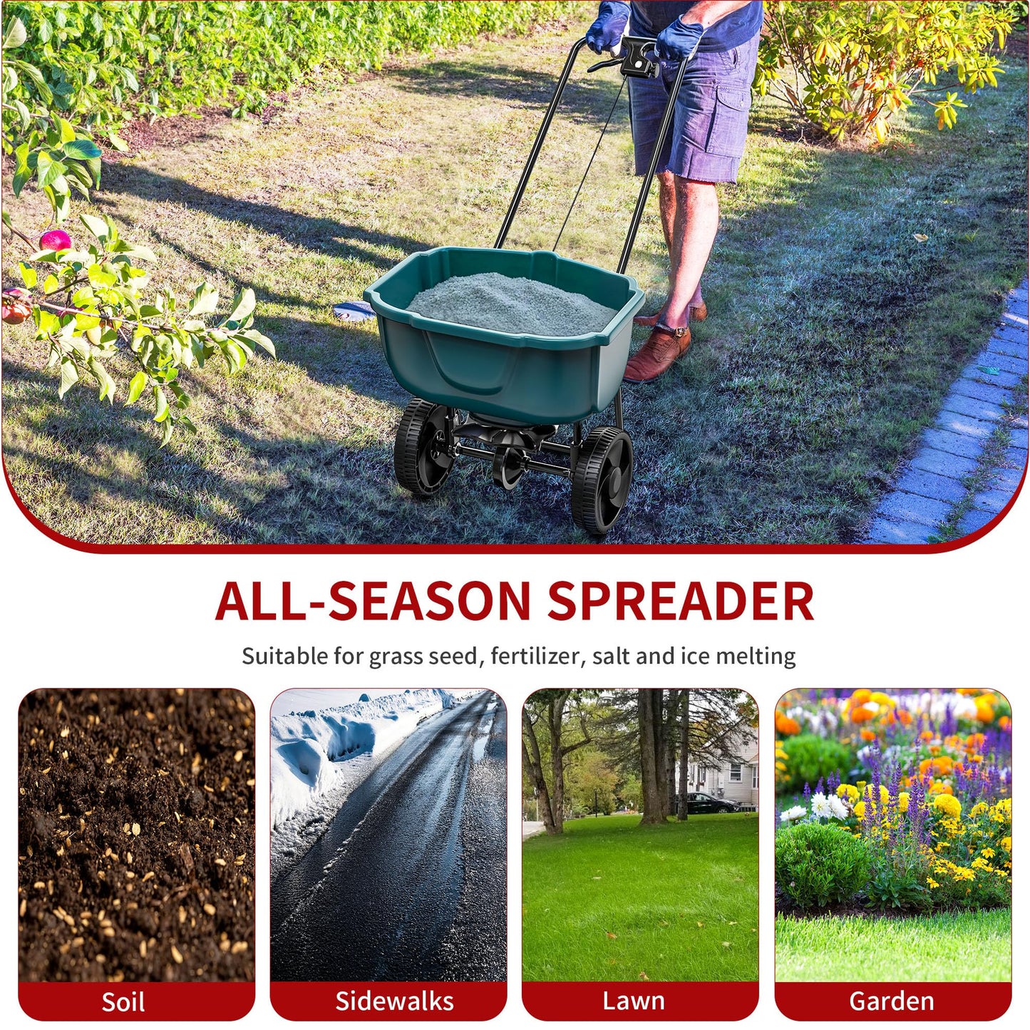 YITAMOTOR 60 lb Walk Behind Lawn and Garden Spreader for Seeds Fertilizer, Push Broadcast Spreader for Garden Grass with Easy to Use Flow Control