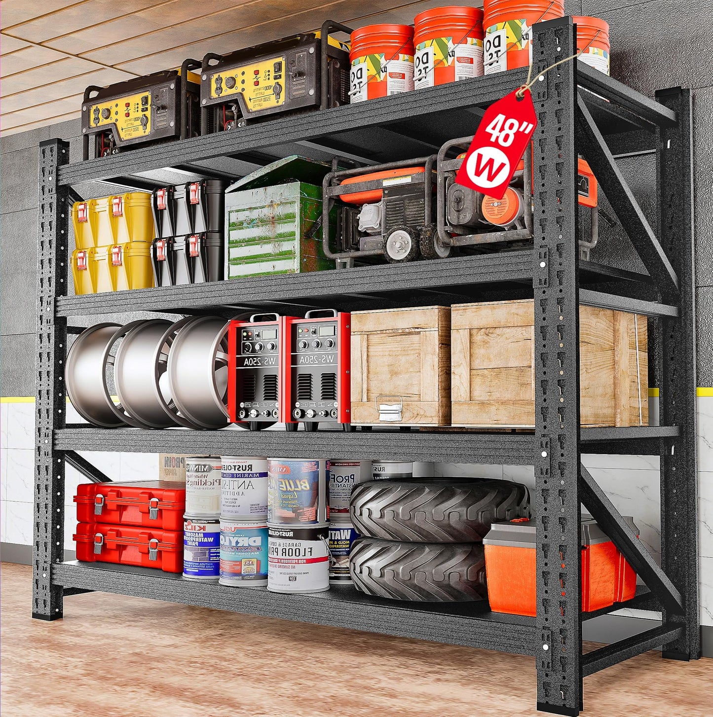 48" Wide Heavy Duty Garage Shelving Units,3000LBS 24 Deep Storage Shelves,Metal Garage Shelves,Large Storage Rack,Steel Shelf,Industrial Shelving for Shop,Warehouse,Basement,48" W x 24" D x 70" H