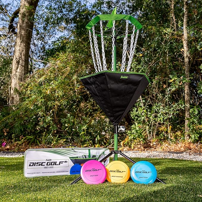 Franklin Sports Disc Golf Baskets - Portable Disc Golf Target with Chains Included - Disc Golf Basket Stand Equipment for Hole + Course Creation