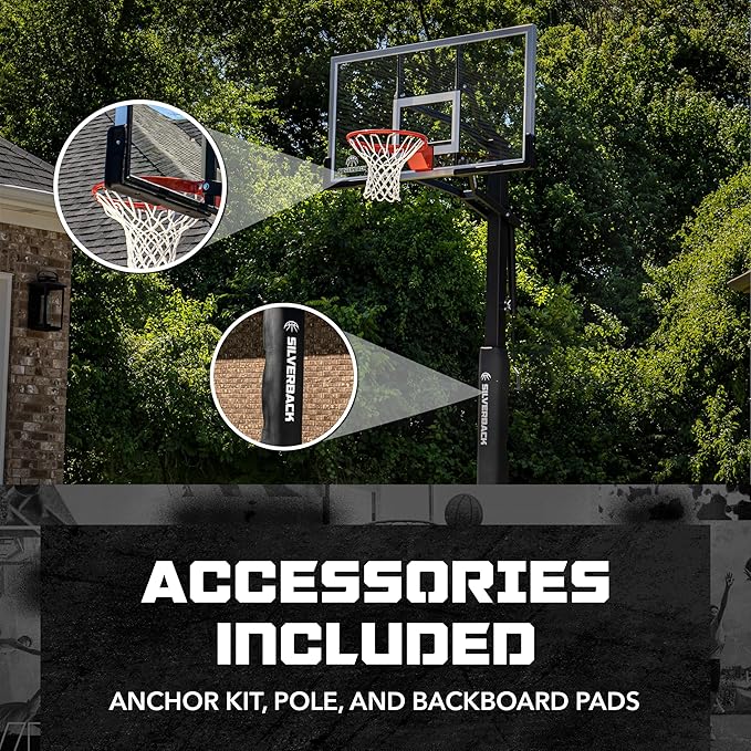 Silverback In-Ground Basketball Hoops, Adjustable Height Tempered Glass Backboard and Pro-Style Flex Rim. - Multiple Styles Available