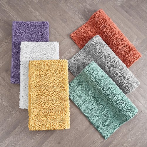 Laura Ashley – Astor Chenille Bath Mat | 100% Polyester | Premium Bathroom Décor | Machine Washable | TPR Backing | Measures 17” x 24” | Coral