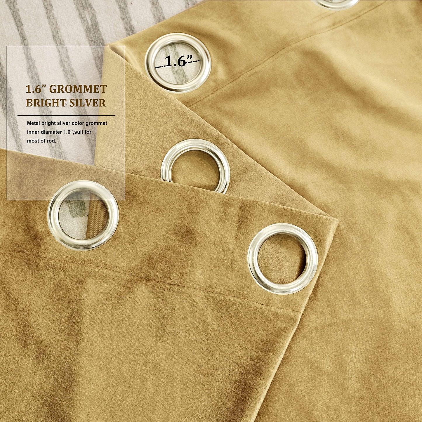 BULBUL Velvet Gold Curtains 120 inch Length- Living Room Blackout Thermal Window Drapes Darkening Decor Grommet Curtains for Bedroom Set of 2 Panels
