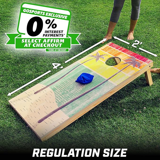 GoSports 4 x 2 ft Regulation Size Wood Cornhole Boards - 10 Vintage Wood Designs (Choose Your Style)