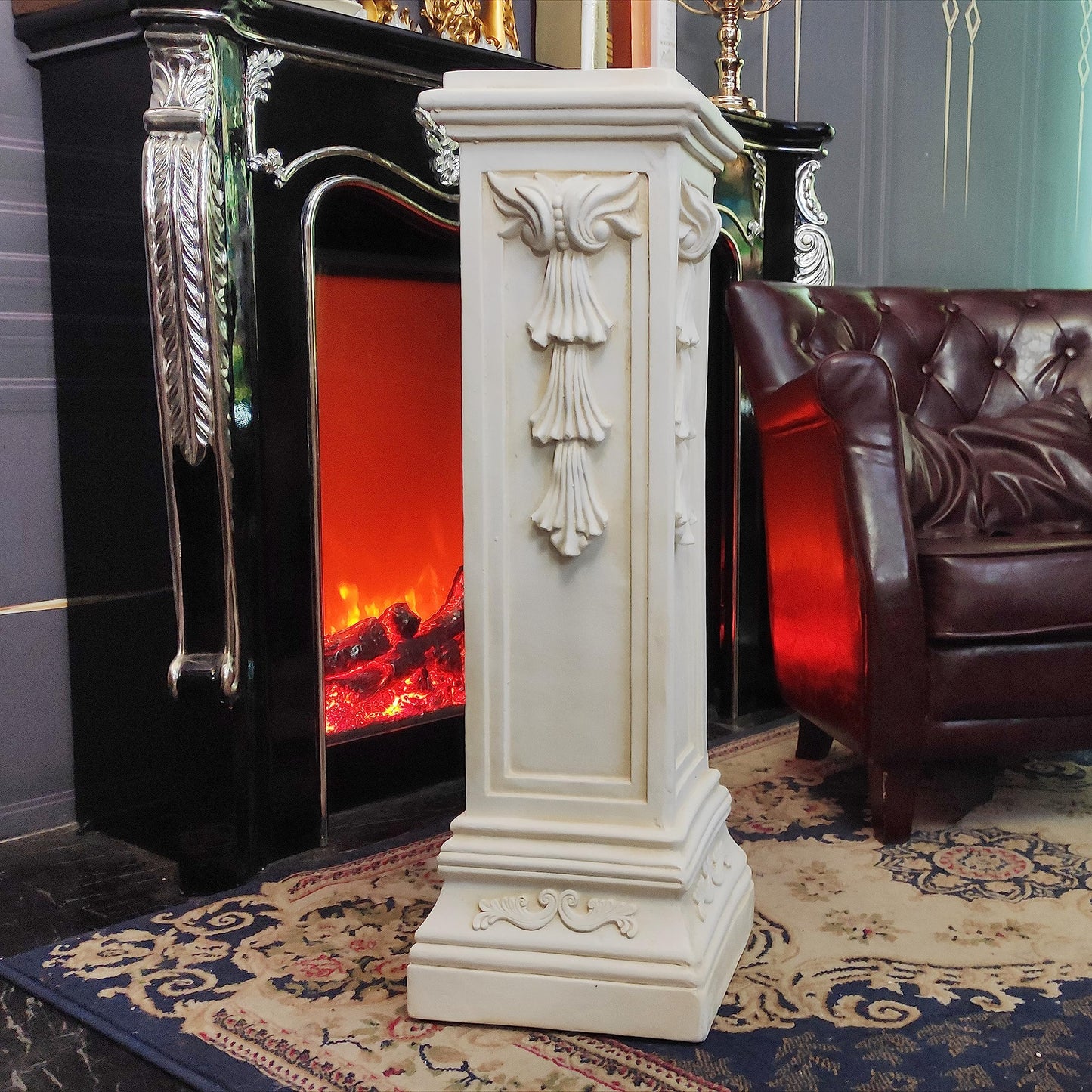 OUTOUR Greek Roman Square Pillar Magnesium Oxide Column with Stand Pedestal Holder Base for Wedding Tables, Indoor/Outdoor Patio and Garden Decor Large Size Pillar 35.8'' High