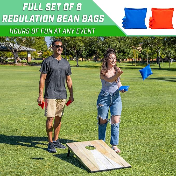 GoSports 3 x 2 ft Cornhole Board Set - Portable Outdoor Toss Game for Adults & Family - Includes Set of 8 Bean Bags with Built-in Storage - Choose Your Style