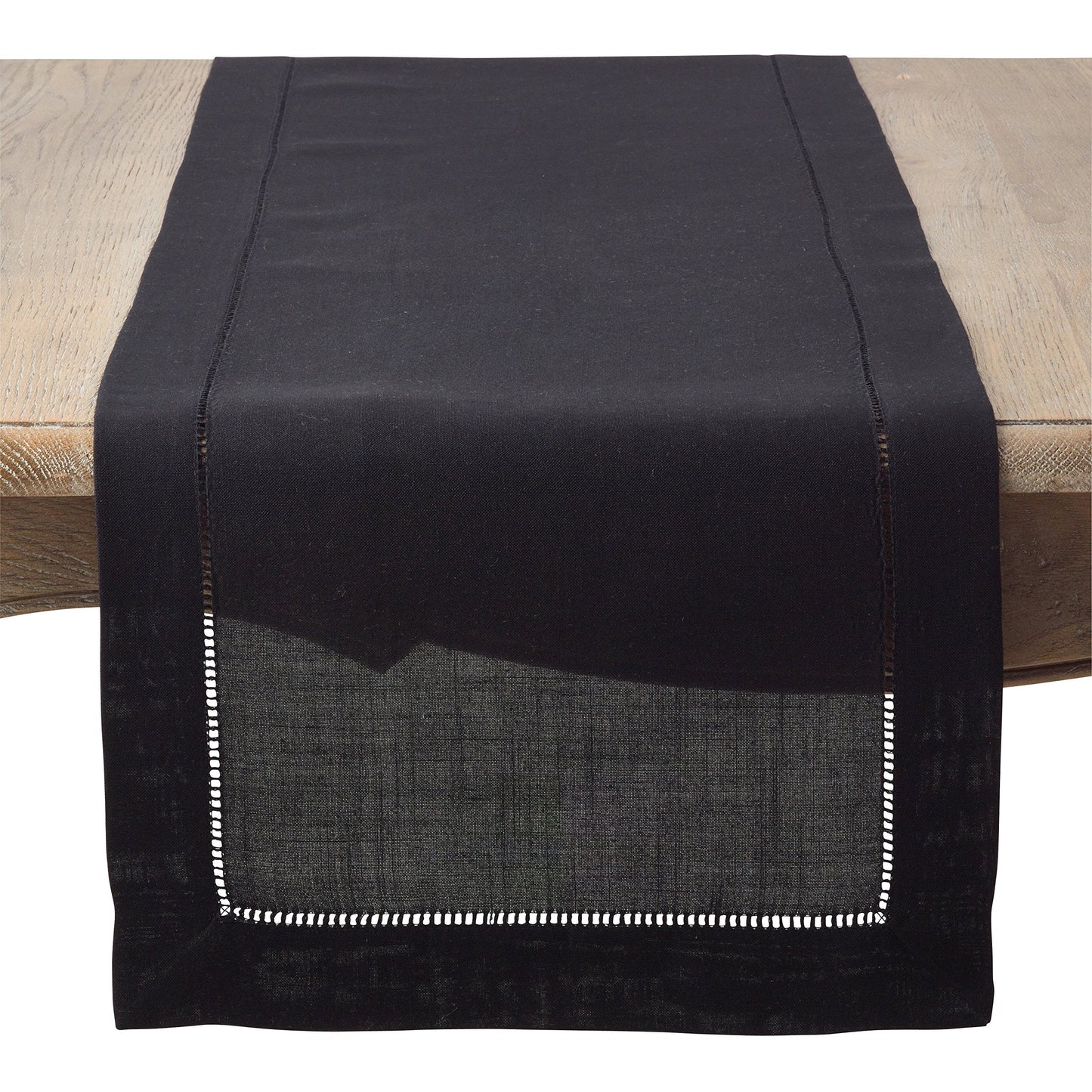 SARO LIFESTYLE Hemstitched Border Table Runner, Black, 16"x120"