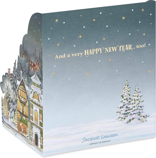American Greetings 3D Pop-Up Christmas Card - Magic Moments Winter Village Scene by Jacquie Lawson
