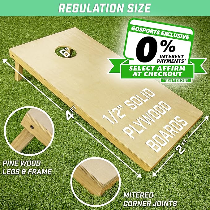 GoSports Solid Wood Premium Cornhole Sets - Choose 4 x 2 ft or 3 x 2 ft - Game Boards Include Set of 8 Cornhole Toss Bags