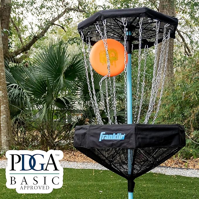 Franklin Sports Disc Golf Baskets - Portable Disc Golf Target with Chains Included - Disc Golf Basket Stand Equipment for Hole + Course Creation